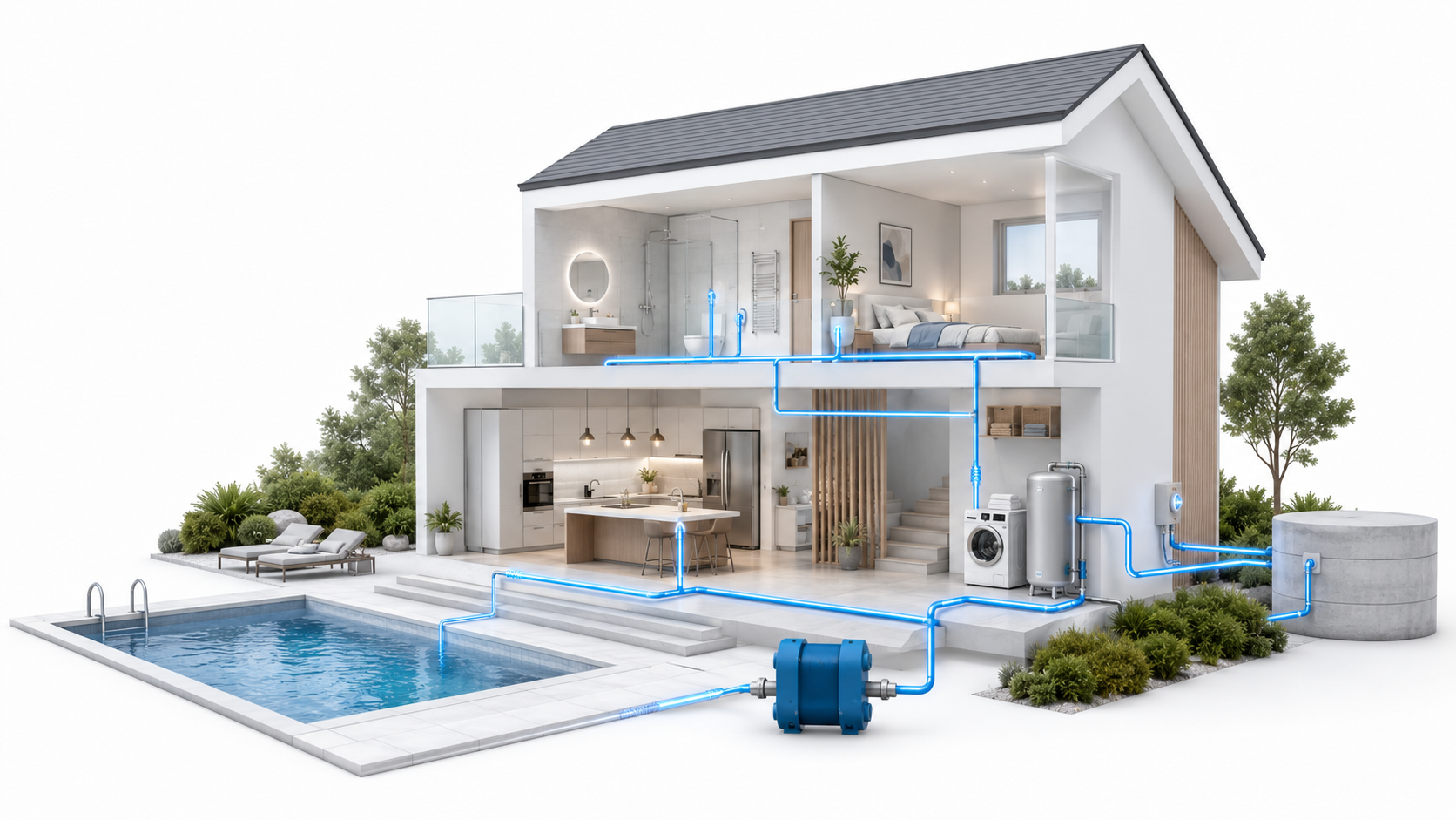 Schéma de fonctionnement d’un aimant anti-tartre NicoBee sur le circuit d’eau d’une maison
